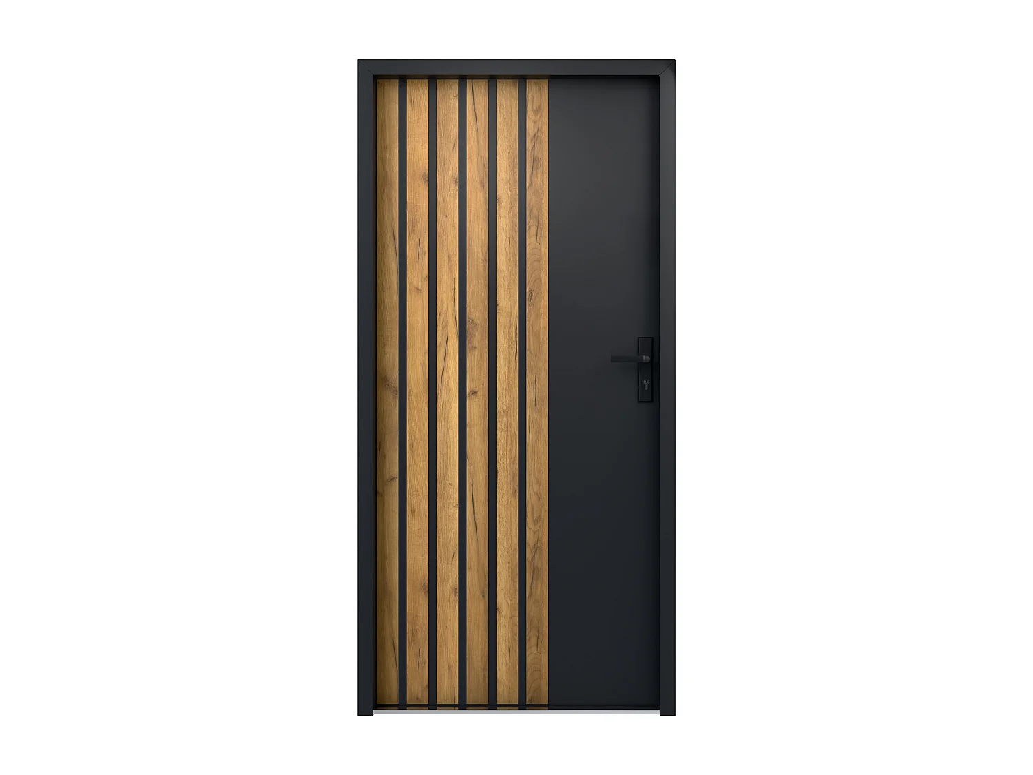 Porte d'entrée pleine en acier H207 x L100 cm - Anthracite avec rayures effet chêne - épaisseur 55 mm - poussant gauche - COBRITA