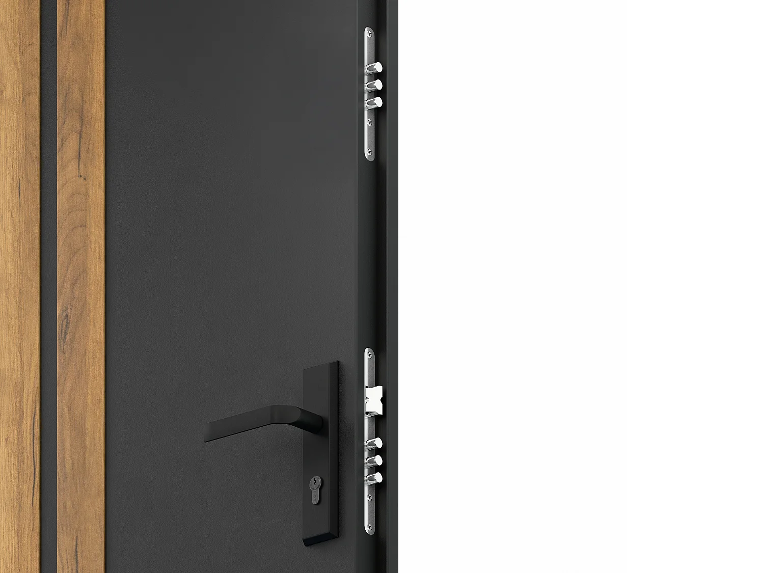 Porte d'entrée pleine en acier H207 x L100 cm - Anthracite avec rayures effet chêne - épaisseur 55 mm - poussant gauche - COBRITA