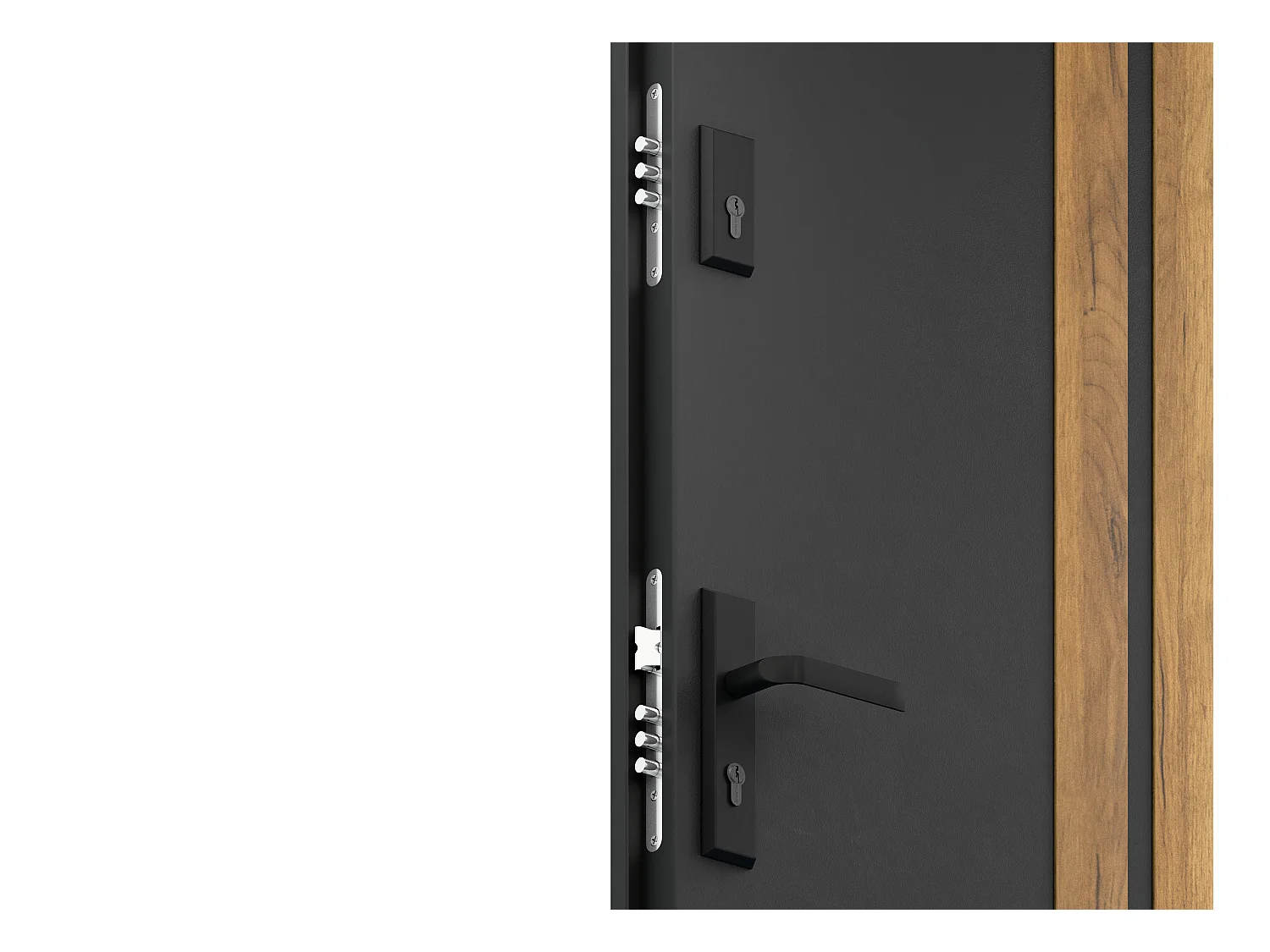 Puerta de entrada de acero macizo Alt. 207 x L100 cm - Negro con rayas efecto roble - abertura derecha - COBRITA