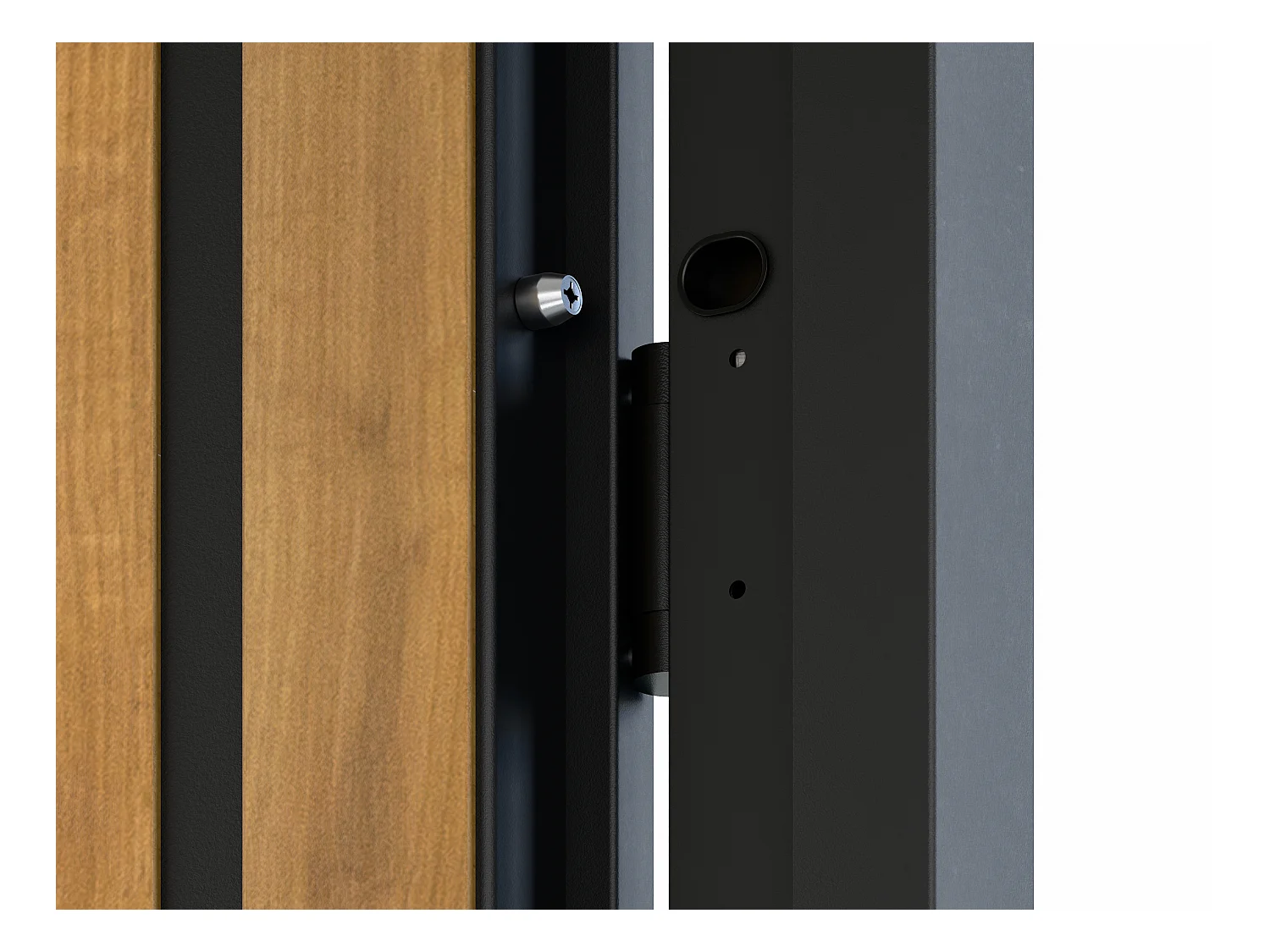 Puerta de entrada de acero macizo Alt. 207 x L100 cm - Negro con rayas efecto roble - abertura derecha - COBRITA