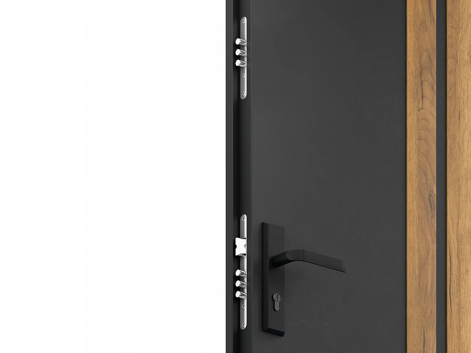 Eingangstür aus Stahl, voll H207 x B100 cm - schwarz mit Streifen in Eichenoptik - Stärke 55 mm - DIN rechts - COBRITA