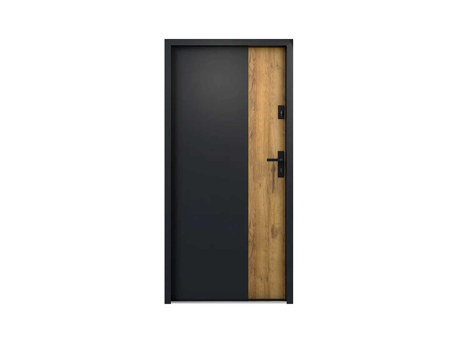 Porte d'entrée pleine en acier H207 x L100 cm - Noir et effet chêne - poussant gauche - MABENA