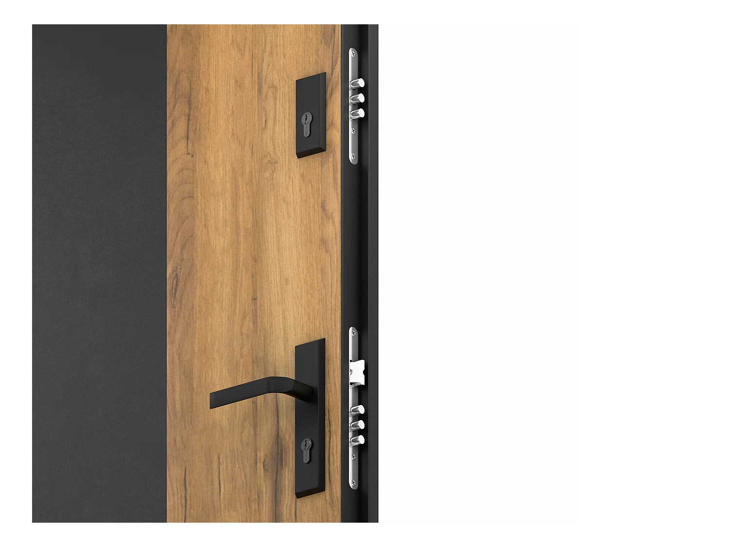 Porte d'entrée pleine en acier H207 x L100 cm - Noir et effet chêne - poussant gauche - MABENA