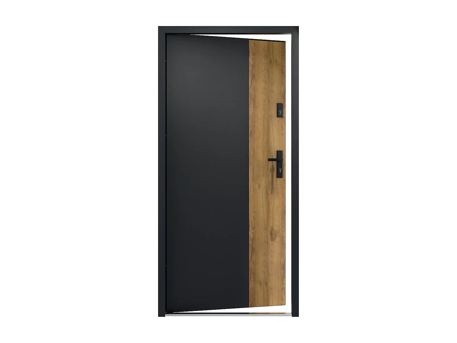 Porte d'entrée pleine en acier H207 x L100 cm - Noir et effet chêne - poussant gauche - MABENA