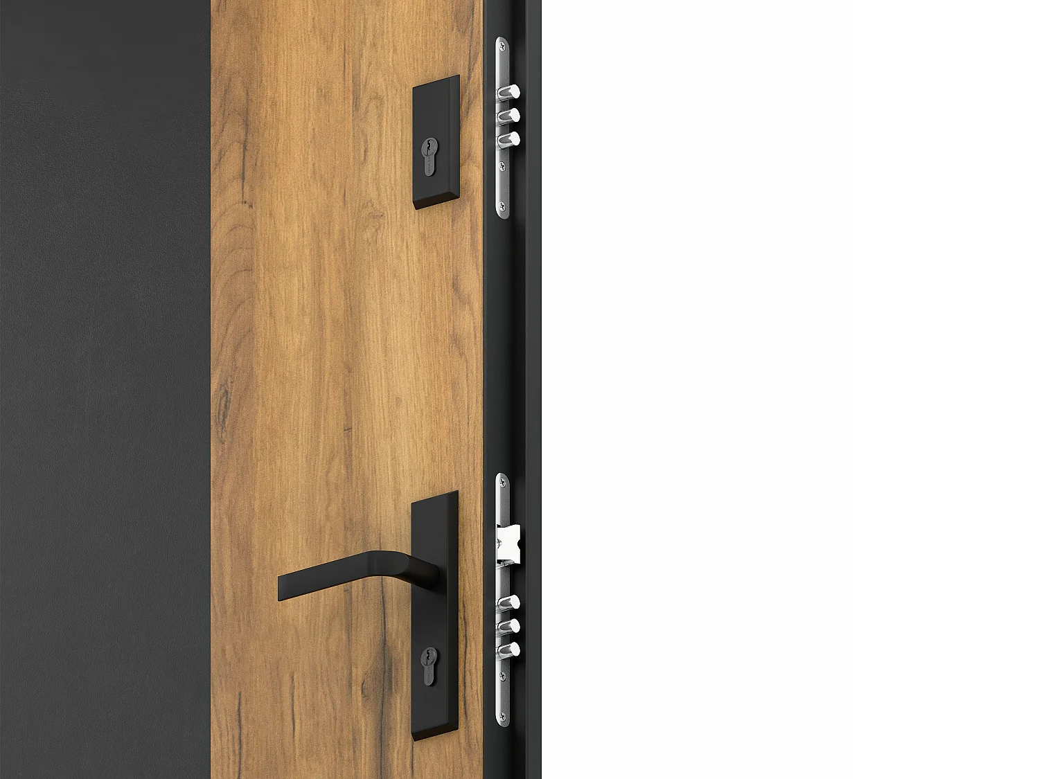 Puerta de entrada sólida de acero Alt. 207 x L100 cm - Negro y efecto roble - apertura a la izquierda - MABENA