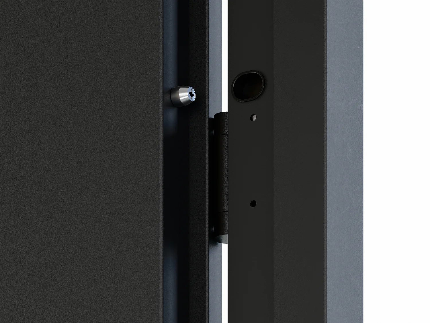 Porte d'entrée pleine en acier H207 x L100 cm - Noir et effet chêne - poussant droit - MABENA