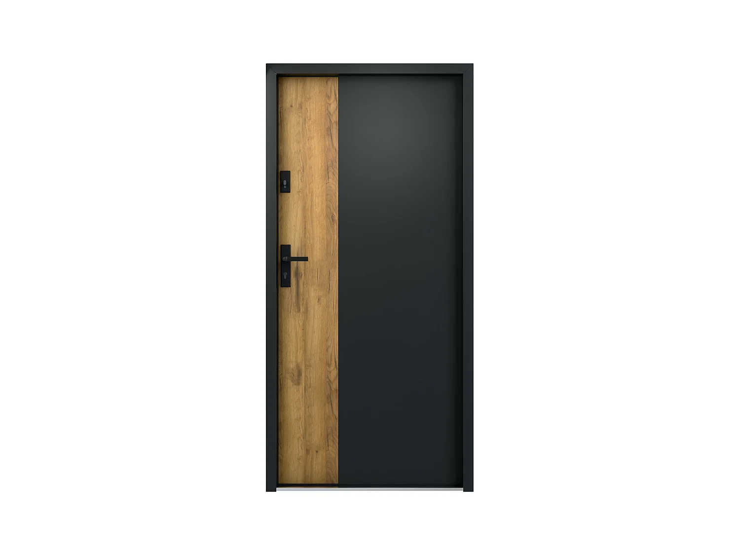 Porte d'entrée pleine en acier H207 x L100 cm - Noir et effet chêne - poussant droit - MABENA