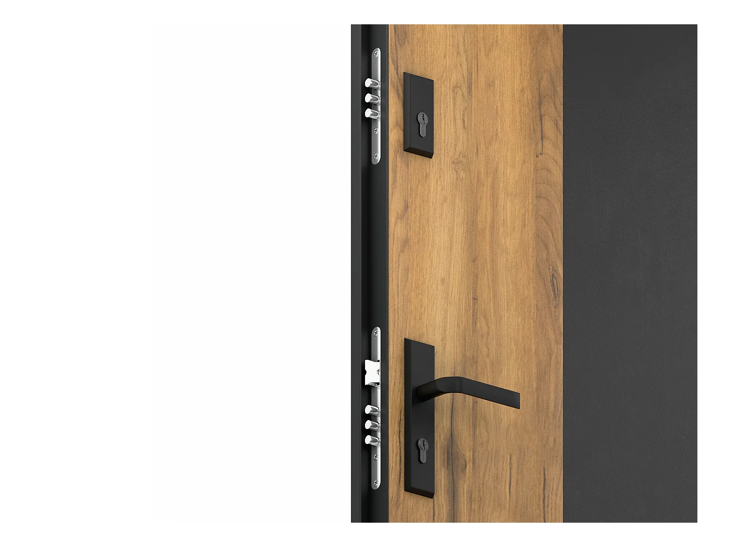 Porte d'entrée pleine en acier H207 x L100 cm - Noir et effet chêne - poussant droit - MABENA