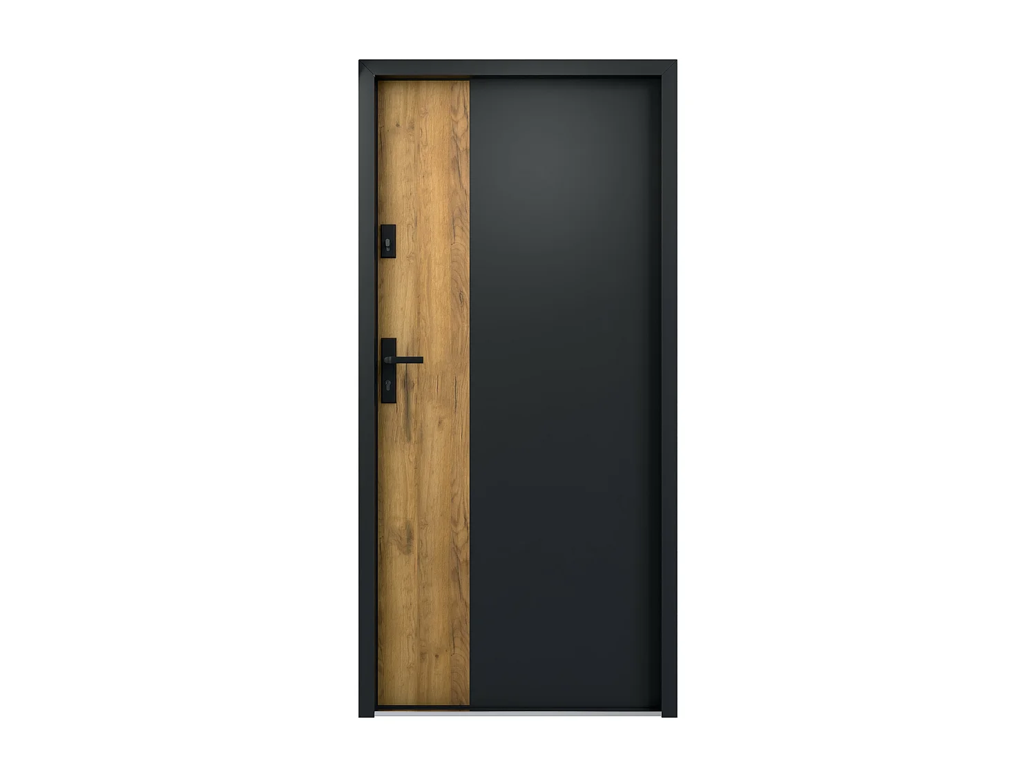 Porte d'entrée pleine en acier H207 x L100 cm - Noir et effet chêne - poussant droit - MABENA