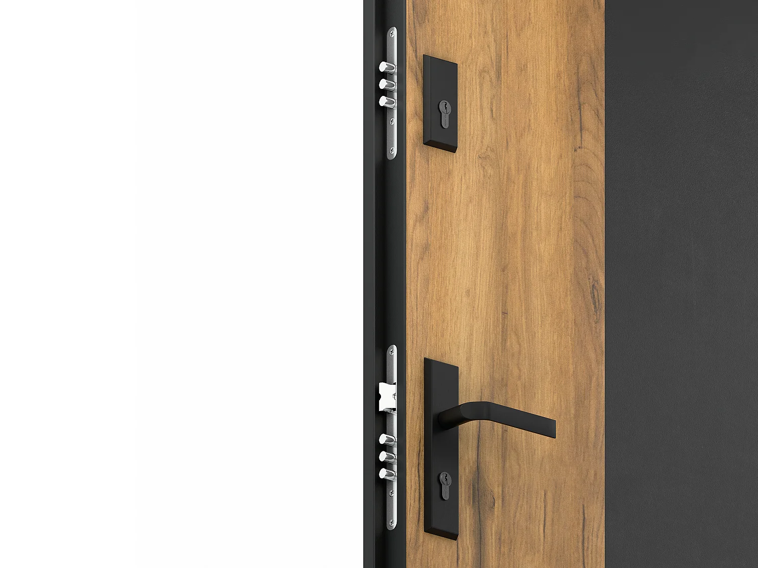 Porte d'entrée pleine en acier H207 x L100 cm - Noir et effet chêne - poussant droit - MABENA