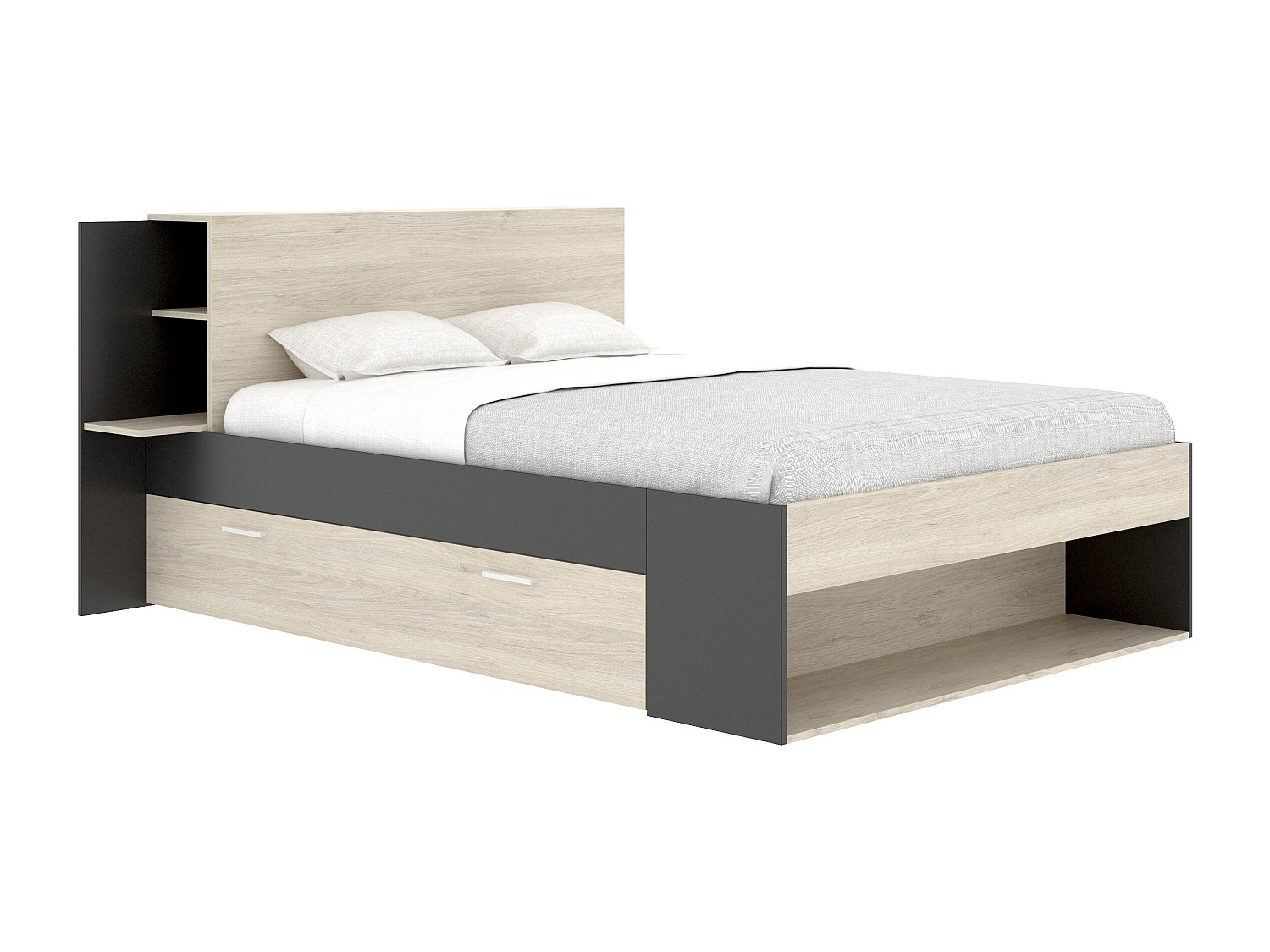 Bett mit Stauraum - 140 x 190 cm - Holzfarben & Schwarz - KEROSIA günstig online kaufen