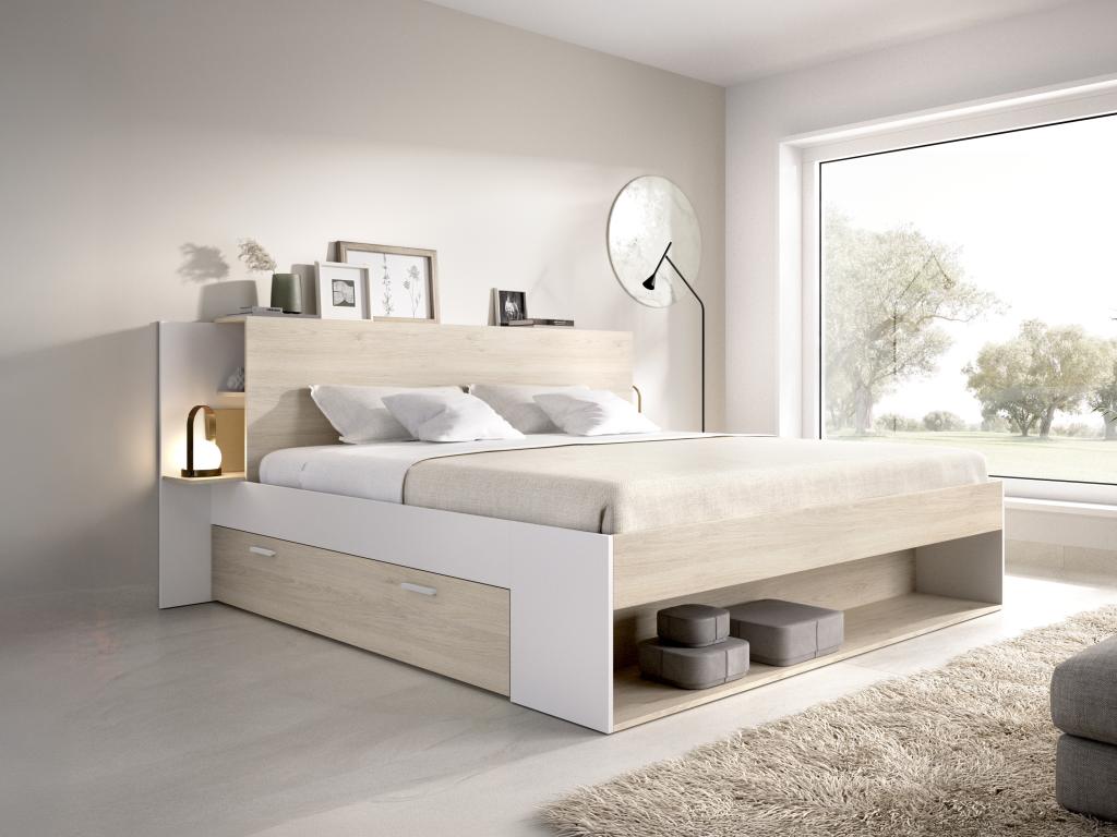 Bett mit Stauraum - 140 x 190 cm - Holzfarben & Weiß - KEROSIA günstig online kaufen