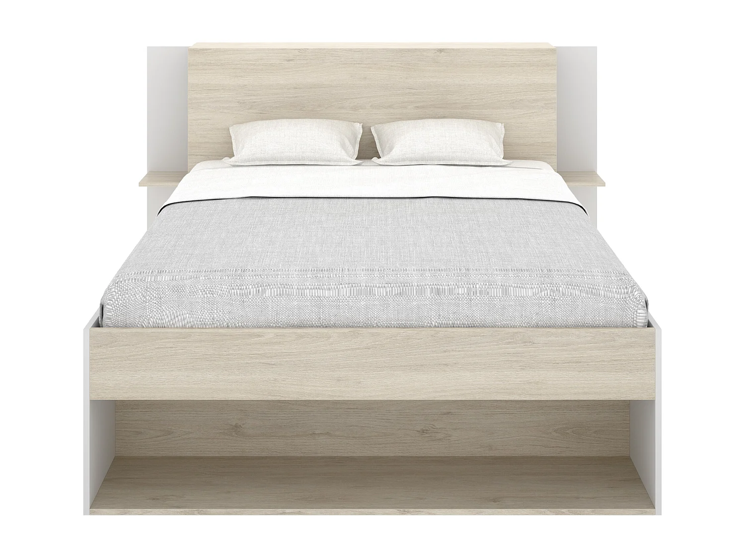 Bett mit Stauraum - 140 x 190 cm - Holzfarben & Weiß - KEROSIA