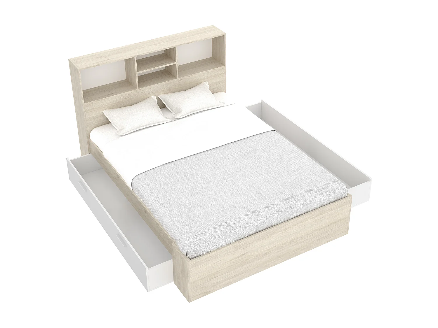 Bed met opbergruimte - 140 x 190 cm – Kleur: houtlook en wit - VARDIEL