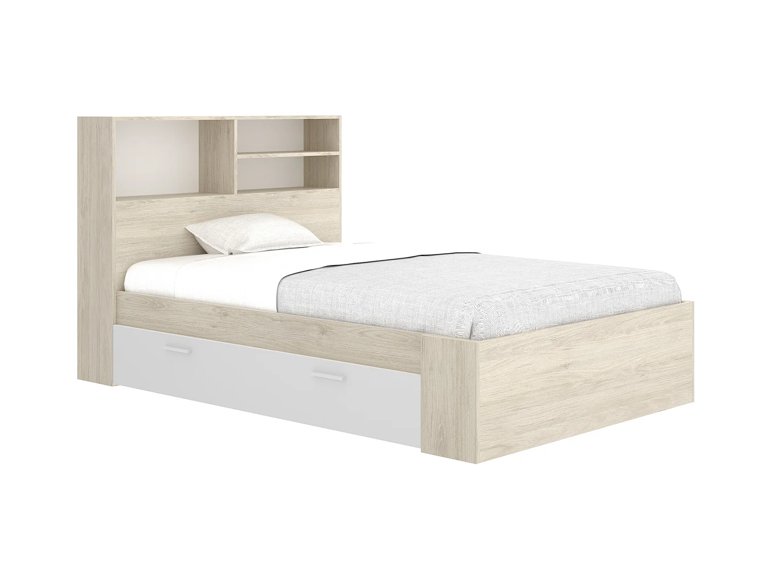 Bed met opbergruimte - 120 x 190 cm - Kleur: houtlook en wit - VARDIEL