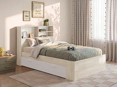 Letto 120 x 190 cm con vani portaoggetti Naturale e Bianco  - VARDIEL
