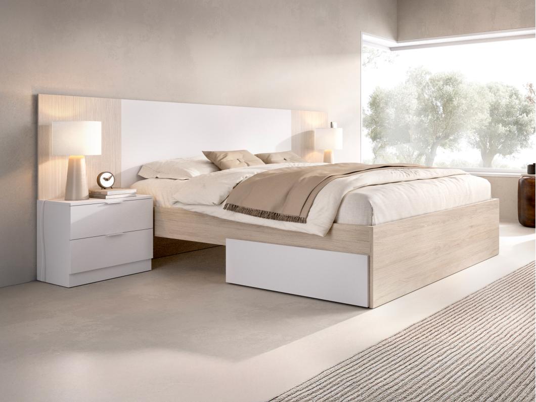 Letto con comodini 140 x 190 cm Naturale e Bianco  - PELORVA
