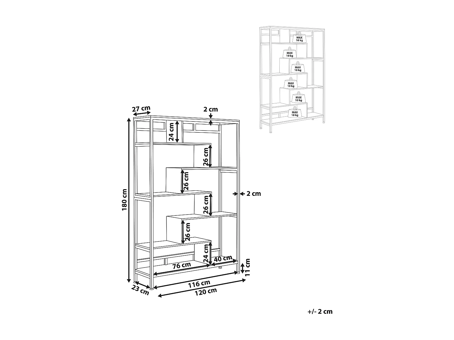 Étagère à 6 niveaux DAVEN 180 cm Marron
