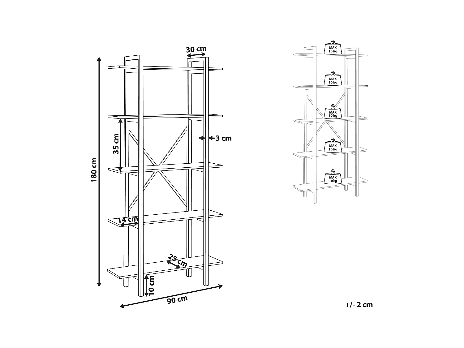 Étagère à 5 niveaux DARBY 180 cm Marron foncé