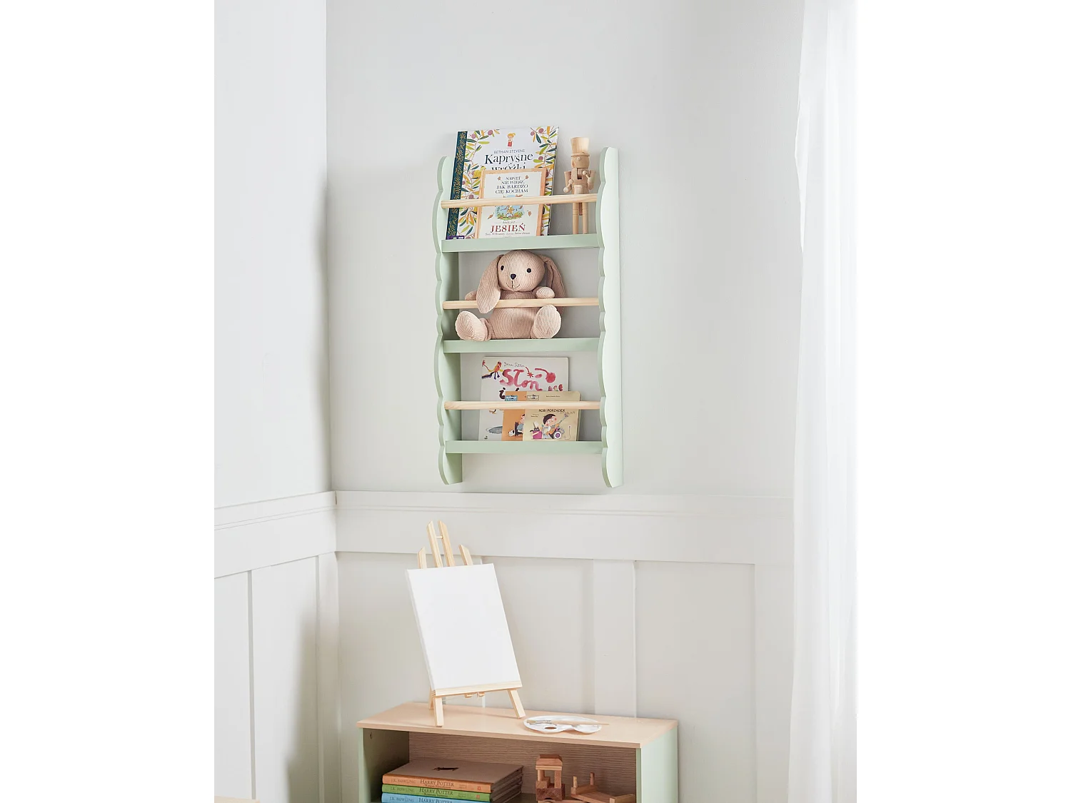 Wandplank RIGOLET Bewerkt hout 80 cm Lichtgroen