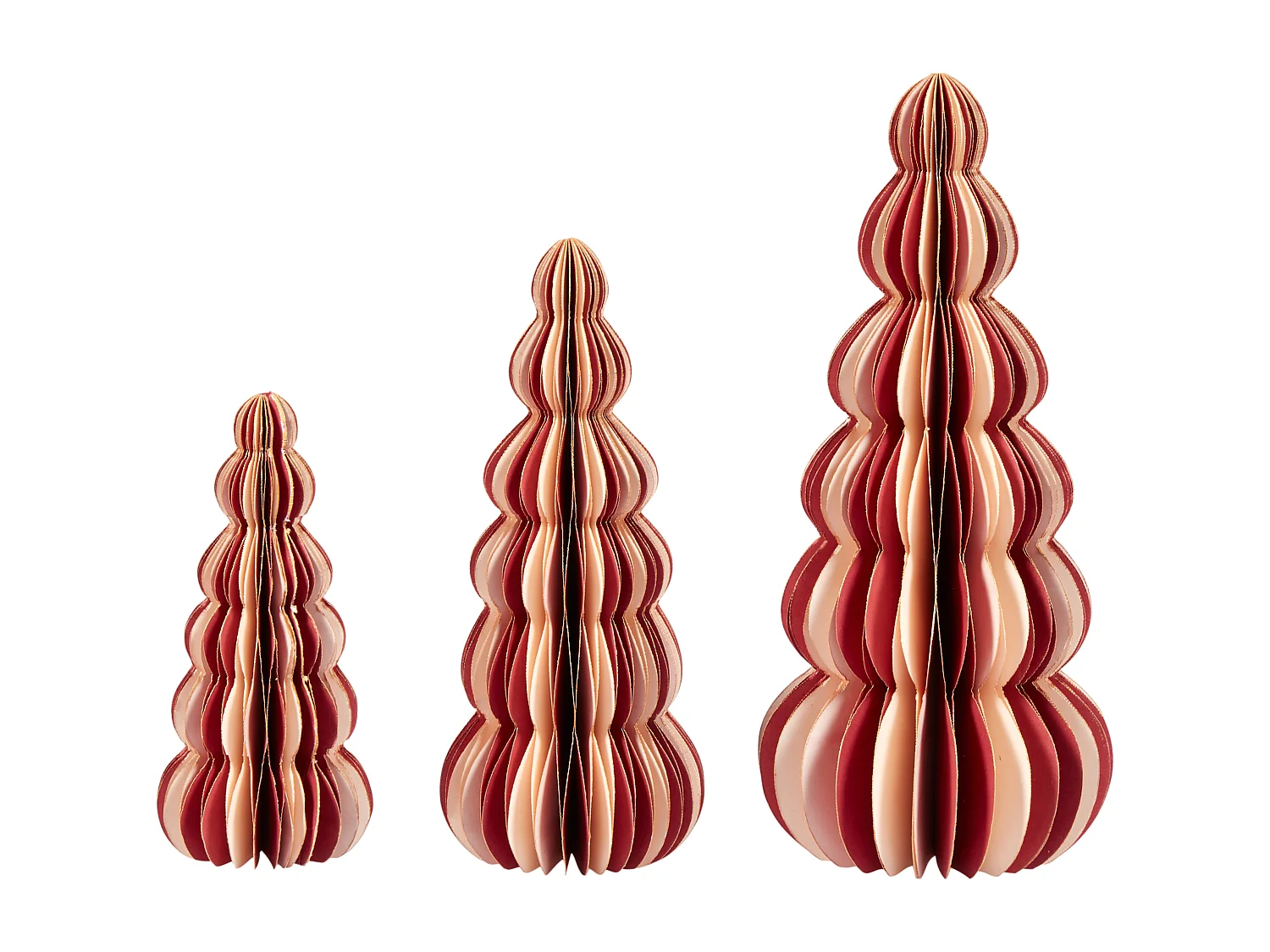 Lot de 3 sapins de Noël décoratifs beige et rouge DHAULAGIRI