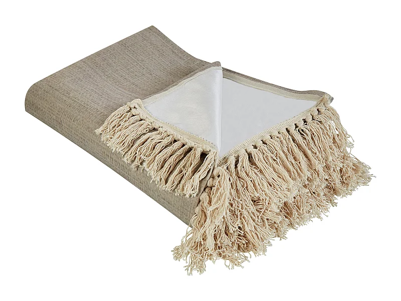 Picknickdecke Baumwolle beige/ taupe 200 x 200 cm isoliert Fransen modern Dhandi