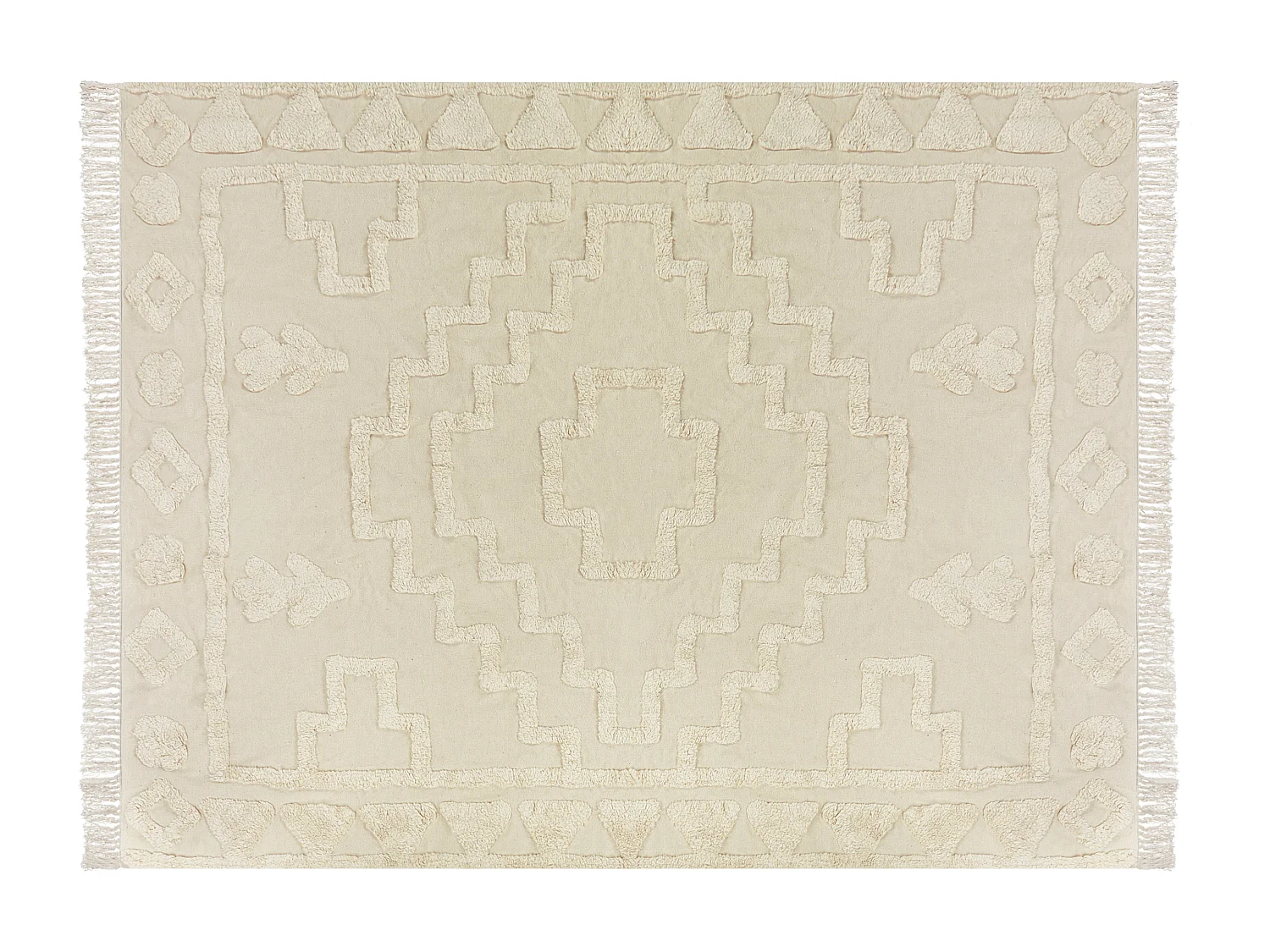 Picknickdecke Baumwolle beige 150 x 200 cm isoliert Fransen Boho Design Gachina