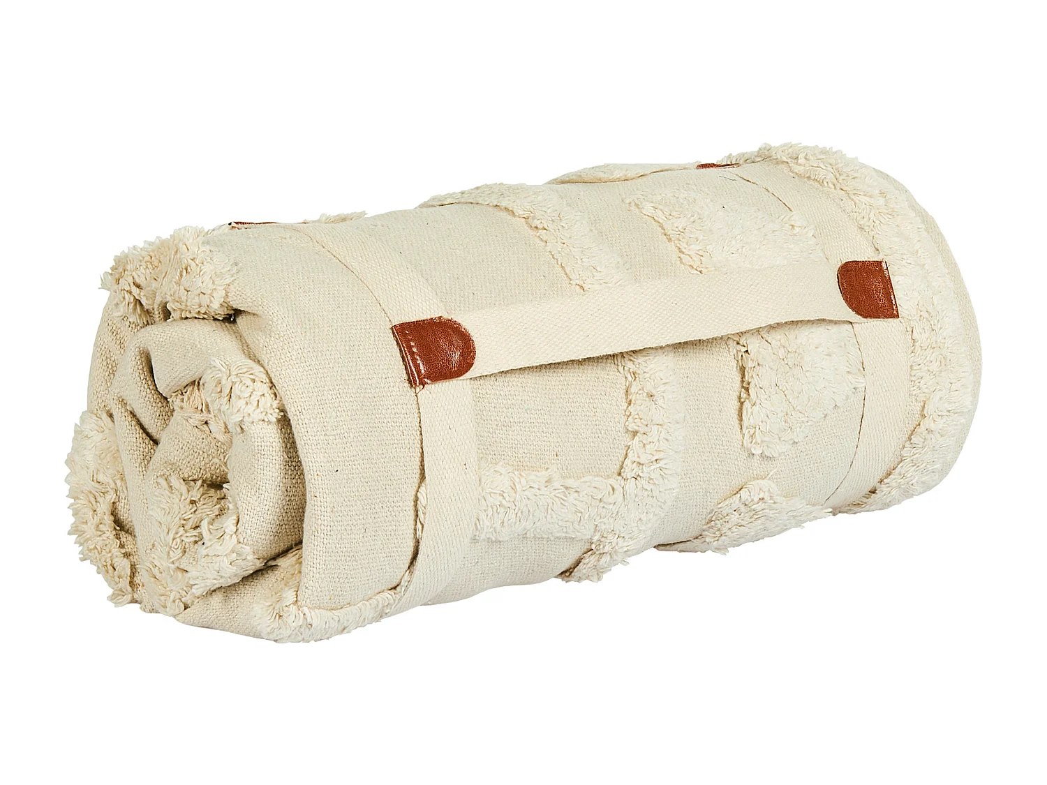 Picknickdecke Baumwolle beige 150 x 200 cm isoliert Fransen Boho Design Gachina