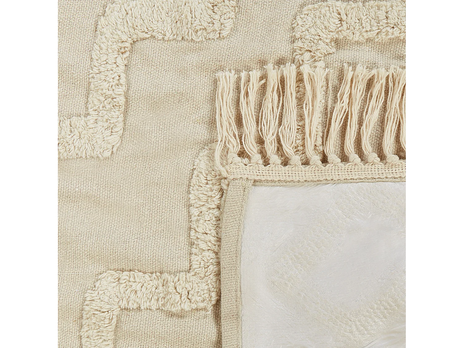 Picknickdecke Baumwolle beige 150 x 200 cm isoliert Fransen Boho Design Gachina