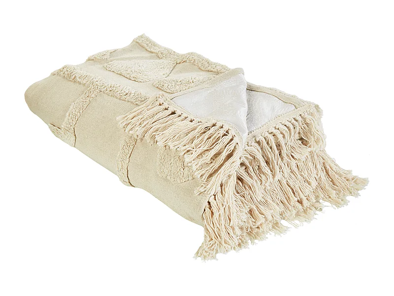 Picknickdecke Baumwolle beige 150 x 200 cm isoliert Fransen Boho Design Gachina