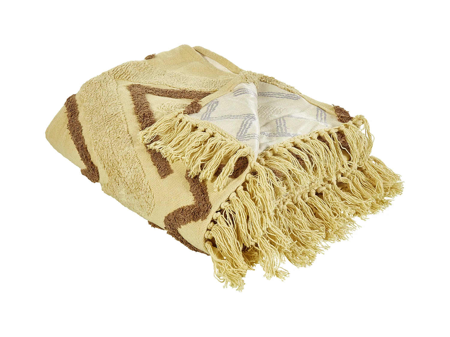 Picknickdecke Baumwolle gelb 200 x 200 cm isoliert Fransen Boho Design Asni