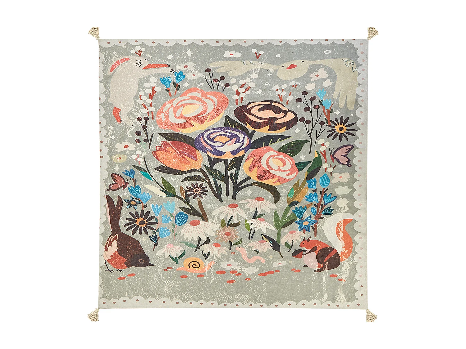 Picknickdecke bunt 200 x 200 cm isoliert Quasten Blumenmuster modern Bandowali