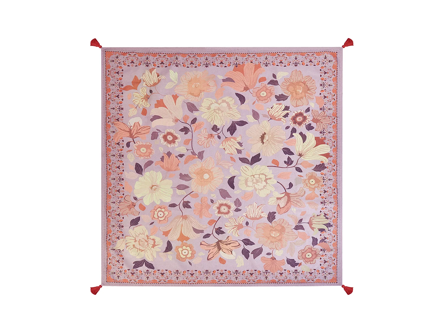 Picknickdecke violett 200 x 200 cm isoliert Quasten Blumenmuster Tufki