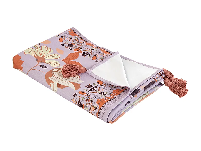 Picknickdecke violett 200 x 200 cm isoliert Quasten Blumenmuster Tufki