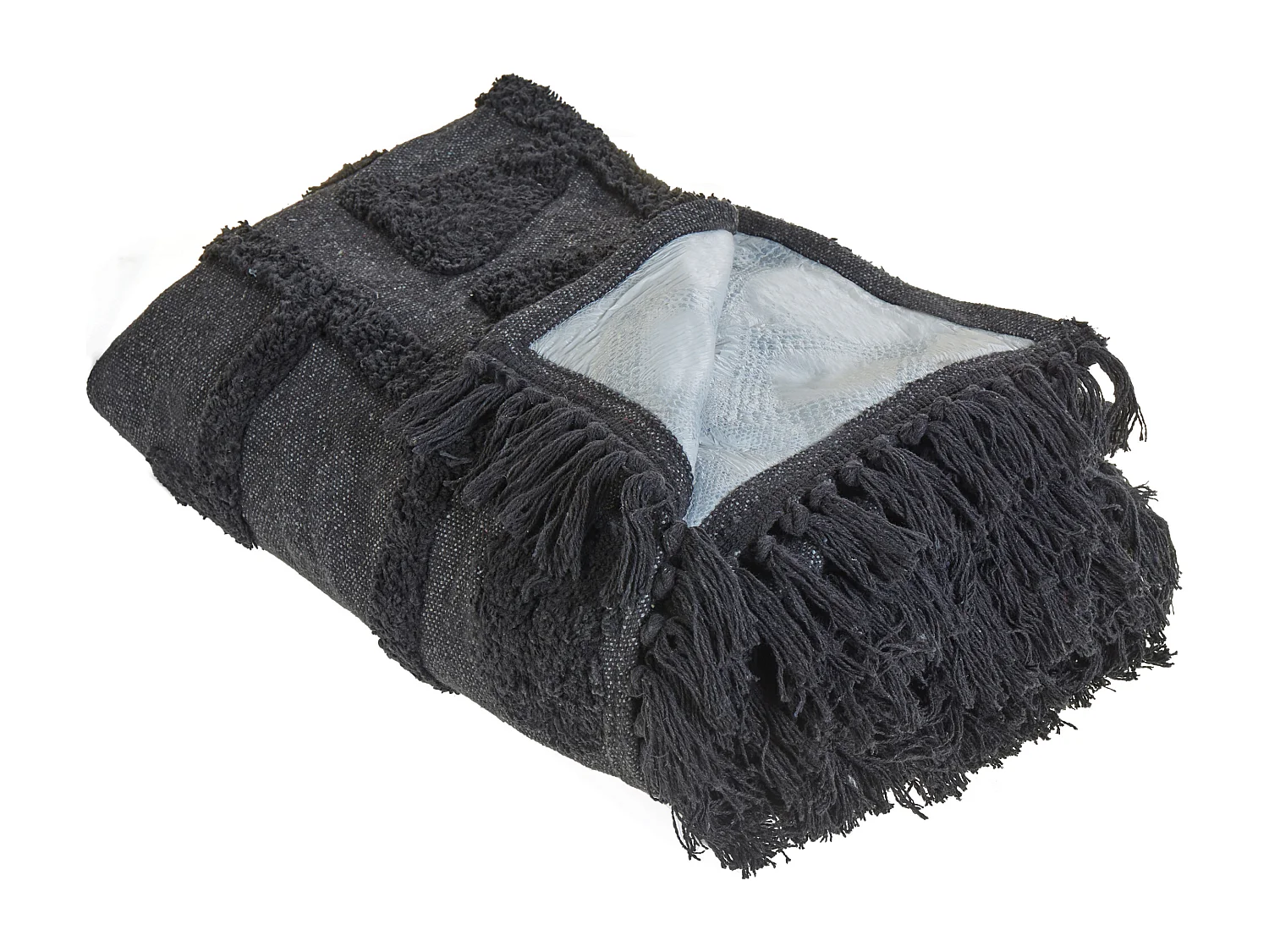 Picknickdecke Baumwolle grau 150 x 200 cm isoliert Fransen Boho Design Gachina