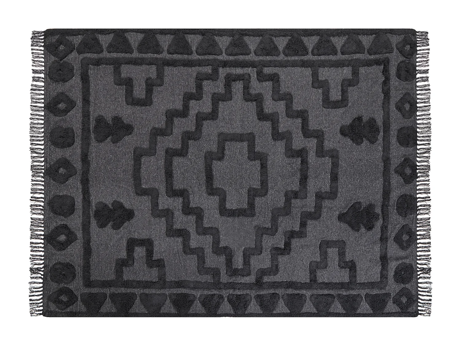 Picknickdecke Baumwolle grau 150 x 200 cm isoliert Fransen Boho Design Gachina