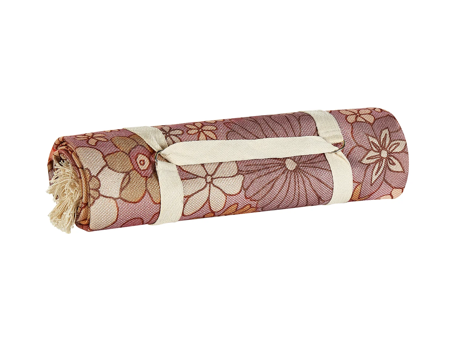 Picknickdecke rosa 200 x 200 cm isoliert Quasten Blumenmuster Lashari