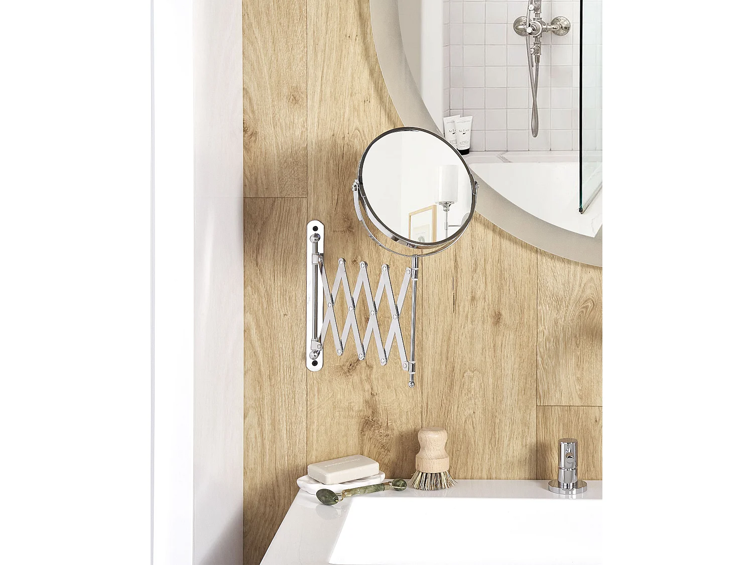 Espelho de maquilhagem extensível para parede YVELINES 57 cm 36 cm Metal Prateado