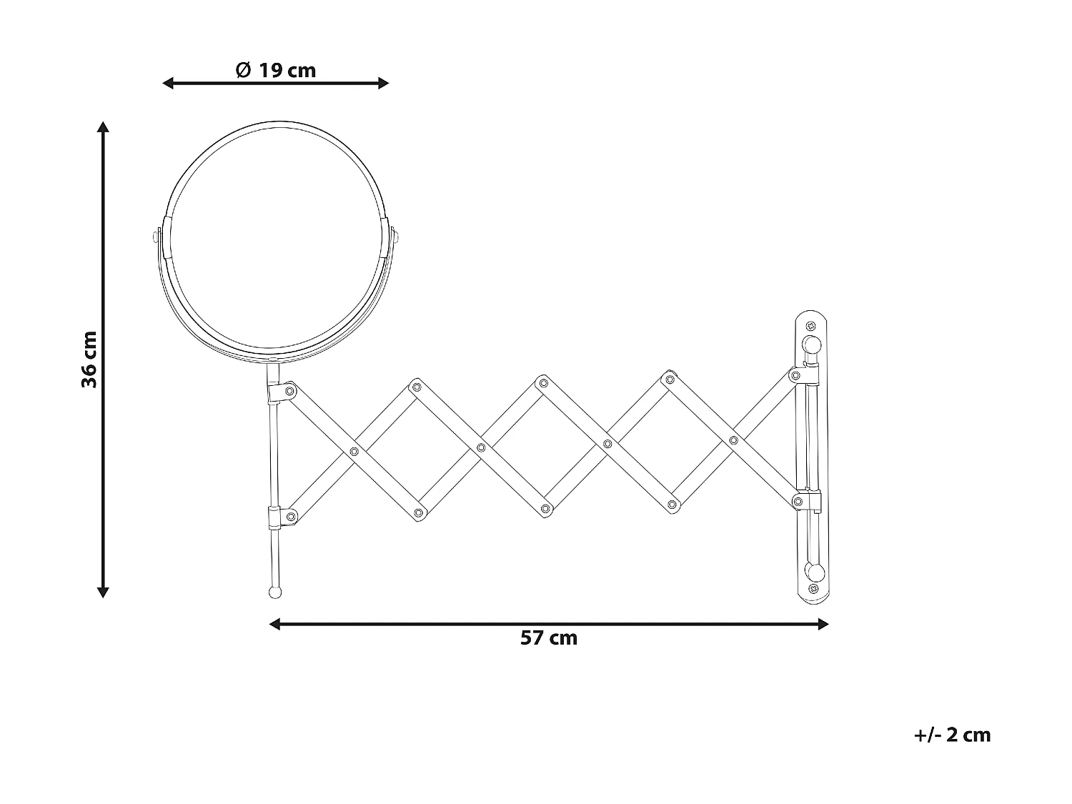 Espelho de maquilhagem extensível para parede YVELINES 57 cm 36 cm Metal Prateado