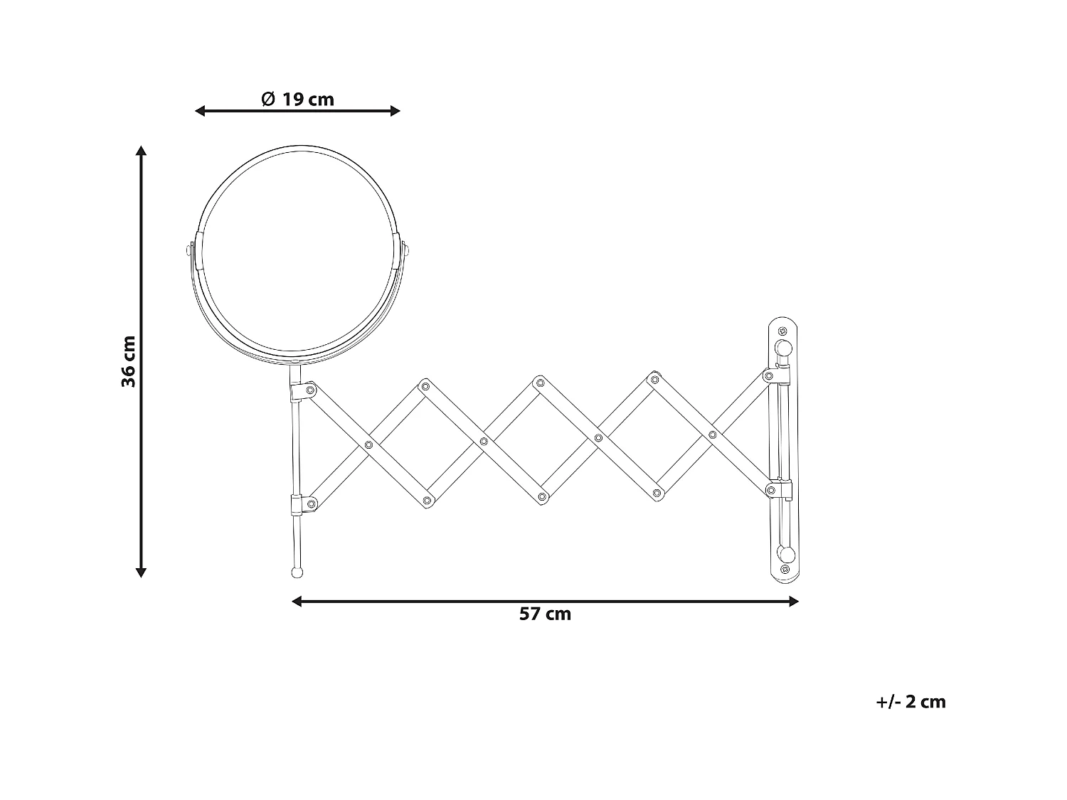 Miroir mural de maquillage extensible YVELINES 57 cm 36 cm Métal Argenté