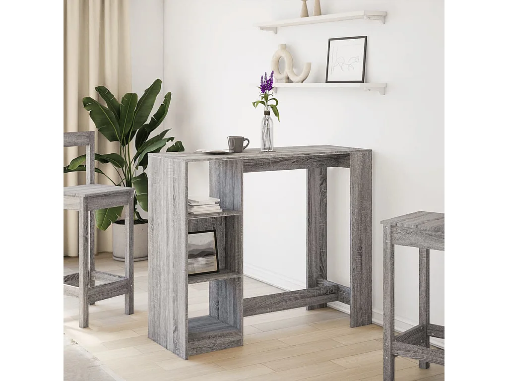 Bartafel met schap 124x46x103,5 cm bewerkt hout grijs sonoma