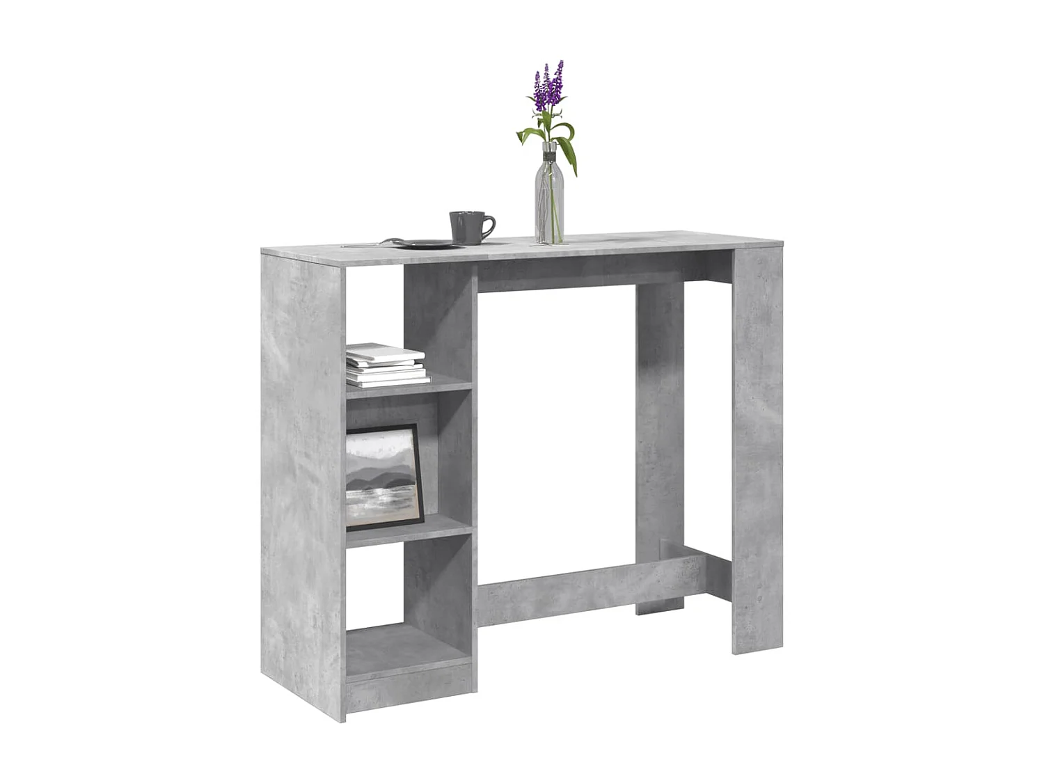 Mesa bar con estante madera gris hormigón 124x46x103,5 cm