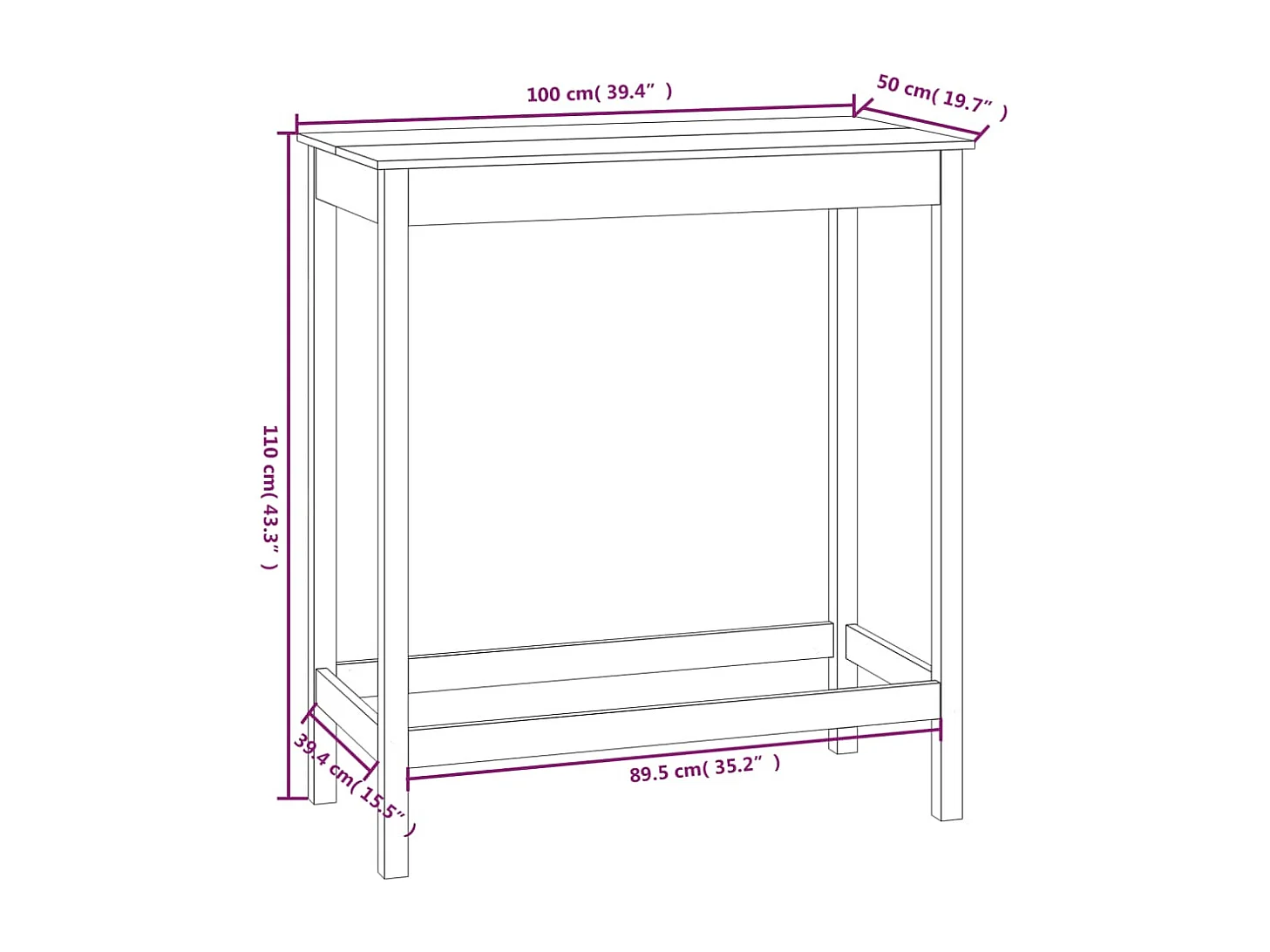 Bartafel 100x50x110 cm massief grenenhout zwart