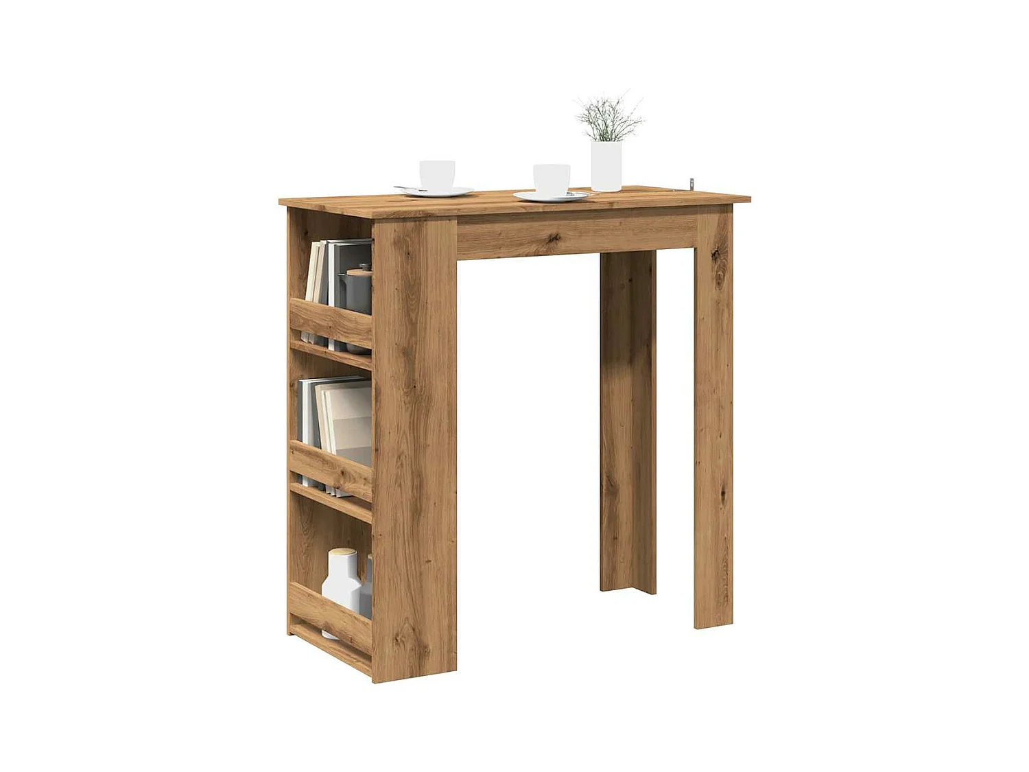 Table de bar avec étagère de rangement chêne artisanal