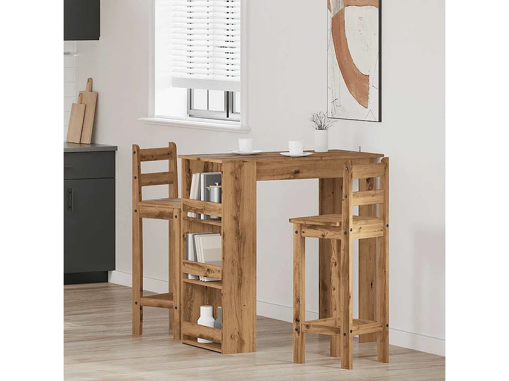Mesa bar con estante almacenaje roble artisan 102x50x103,5 cm