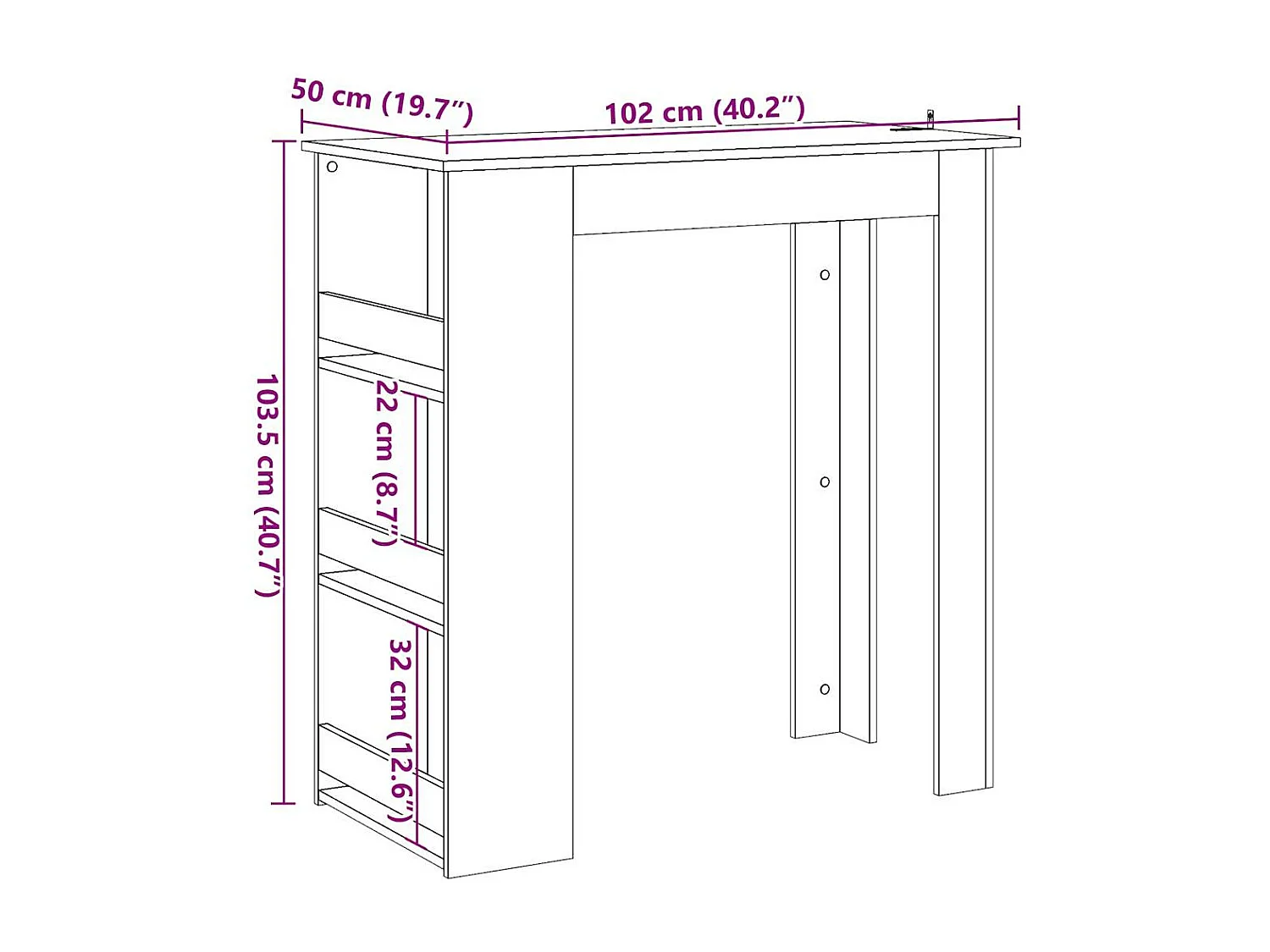 Mesa bar con estante almacenaje roble artisan 102x50x103,5 cm