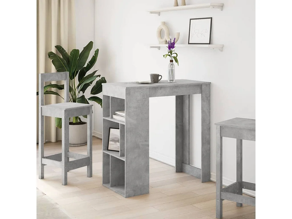 Table de bar avec étagères gris béton bois d'ingénierie