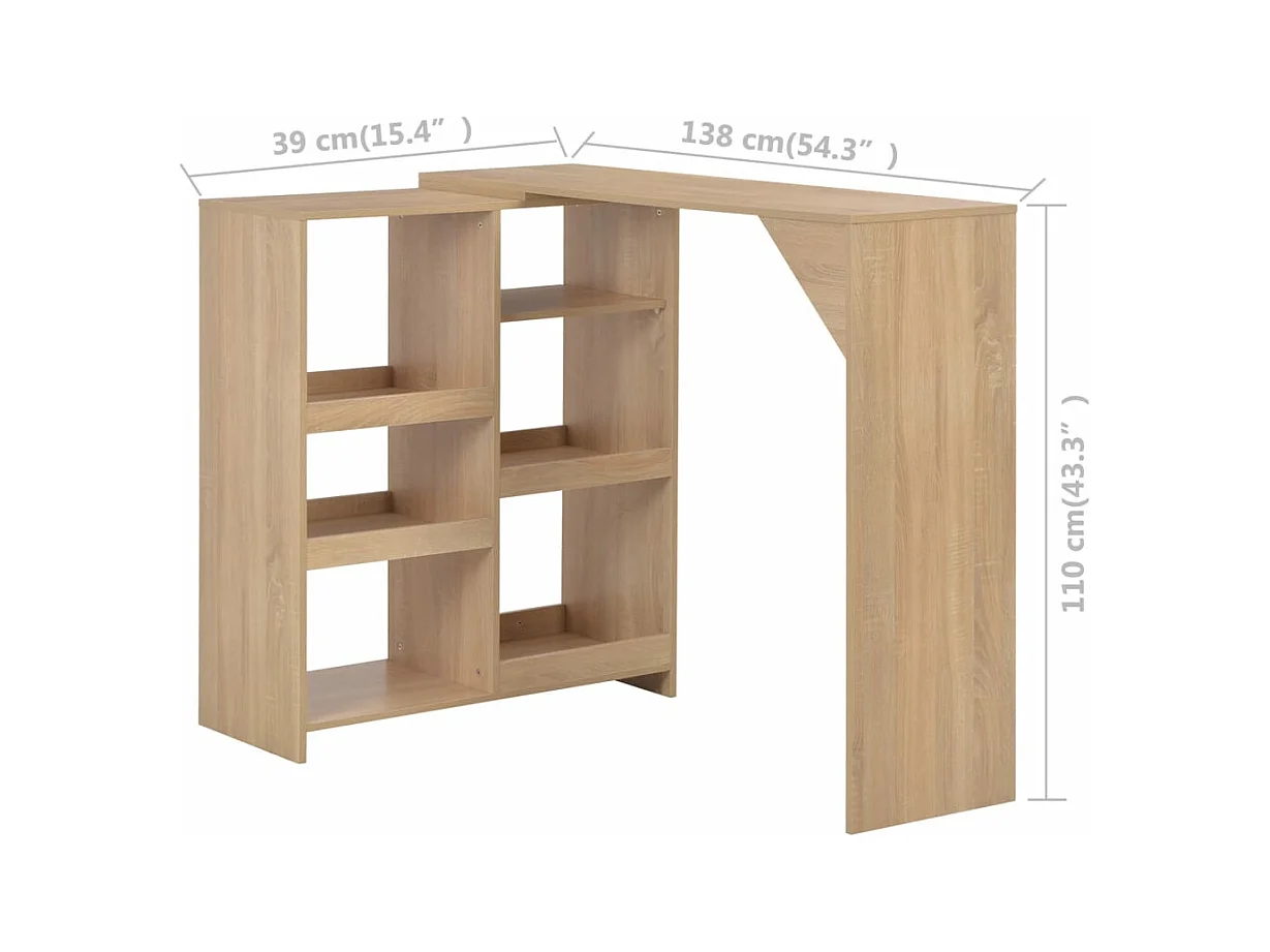 Table de bar avec tablette amovible Chêne 138x39x110 cm