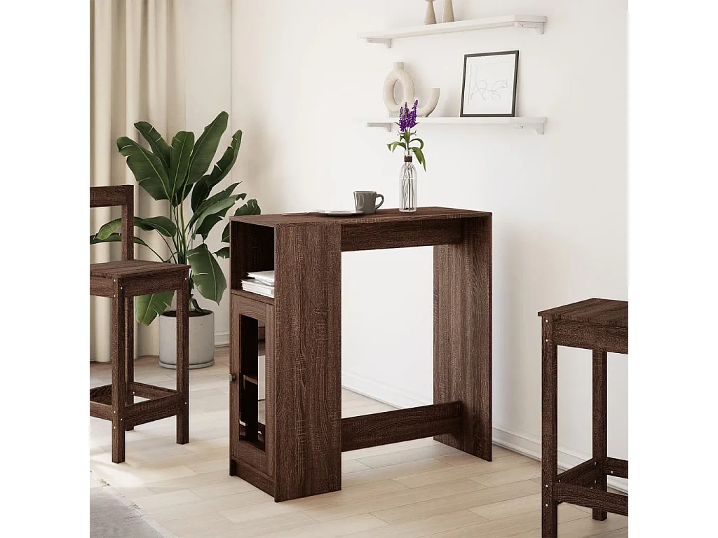 Mesa de bar com prateleiras derivados madeira carvalho castanho