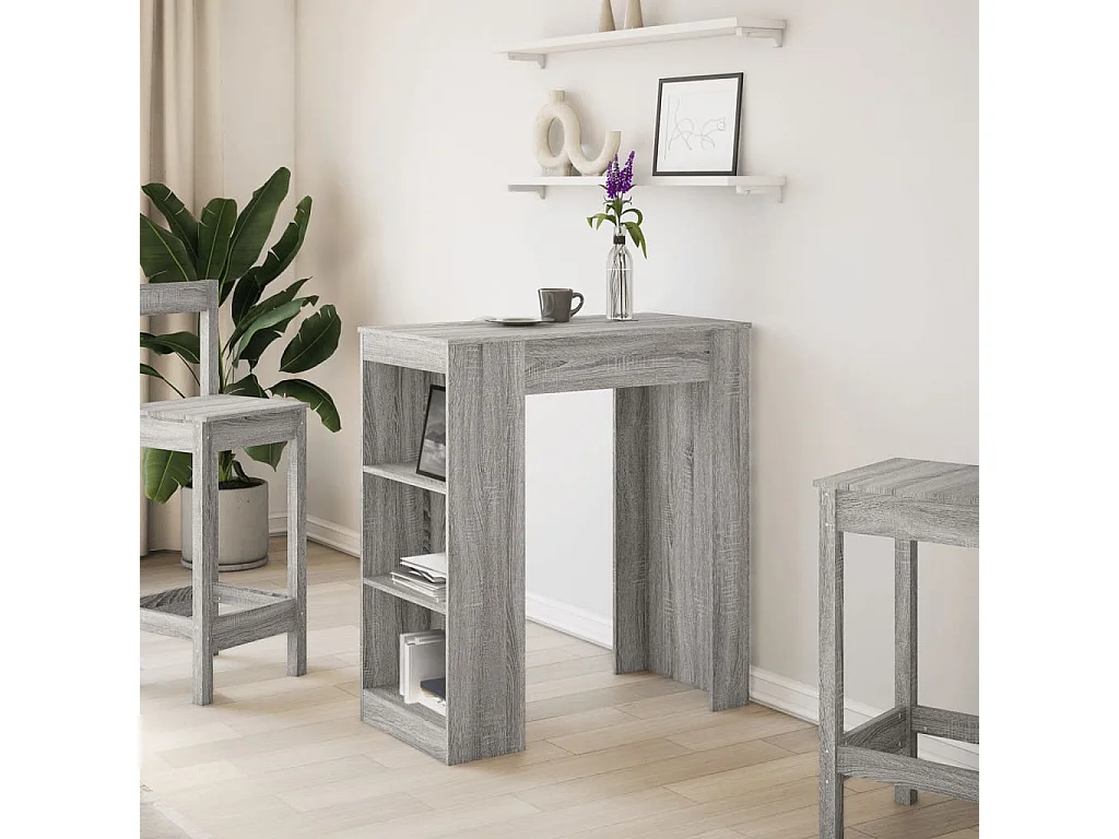 Mesa alta bar con estantes madera gris Sonoma 95x47x103,5 cm
